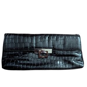 Cellini Black Crocodile Embossed Cowhide Leather Clutch